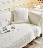 Leaf Floral Cotton Quilted Dog Couch Cover for Sofa Farmhouse Rustic Embroidered Sectional Couch Cover Soft Anti-Slip Sofa Slipcover Furniture Protector for Kids, Pets (White,36"x82")