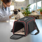Petsfit Large Expandable Cat Carrier for Travel, Up to 18 lb | 19 x 12 x 12 in; roomy expandable space with a reinforced frame, locking zippers, interior safety tether and large pocket.