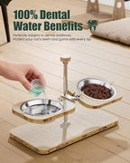 Elevated Cat Bowls with Wood Stand Adjustable Tilt (2 Cups/Bowl) | FSC Certified E0 Grade Frame,Whisker Fatigue Comfort,Dishwasher Safe Stainless Inserts,Non-slip Pads