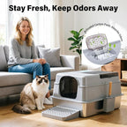 Stainless Steel Litter Box,XXXL Metal Litter Box with Lid | Extra Large Enclosed Litter Boxes for Big Cat, Anti-Urine Leakage,Easy Cleaning, No Smell, Includes Scooper and Mat
