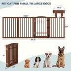 Homykic Dog Gate Indoor, 94.5" W x 30" H Extra Wide Foldable Bamboo Pet Gate with Door, No Assembly Freestanding Dog Fence with 2 Support Feet & 360°Hinges for Doorways Hallways (Walnut, 4 Panels)