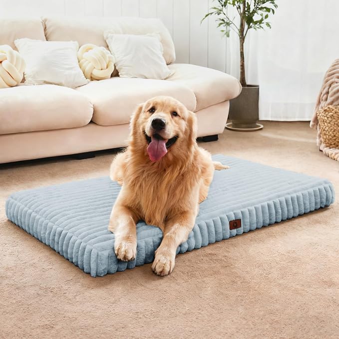 Large Orthopedic Dog Crate Bed with Waterproof Lining | Egg crate foam for joint support. Soft plush surface. Non-slip bottom. Removable & machine washable cover. OEKO-TEX certified