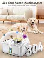 SIBAYS 4Gal/15L Stainless Steel Large Dog Water Fountain, Ultra Quiet Automatic Pet Water Fountain, Dog Water Bowl Dispenser with Water Level Window and LED Light, Easy to Clean(FS78, Silver-Yellow)