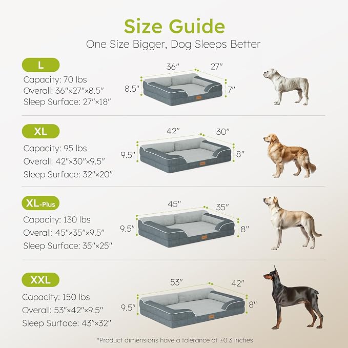 CWAWZ XXL Dog Bed for Extra Large Dogs, Giant Orthopedic Dog Beds with Cooling Gel Memory Foam, Waterproof Pet Bed with Removable Washable Cover, 53" Pet Sofa Bed Velvet with Bone Toy, Dark Gray