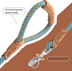 Mile High Life Dog Leash with Genuine Leather Handle, 6 FT/5 FT/4 FT | Leather Grip Rope Leash, Heavy Duty 360° Swivel Metal Clasp, for Small Medium & Large Dogs