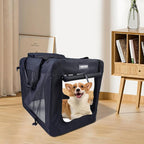 JESPET 36'' Soft Dog Crates Kennel for Pets, 3 Door Soft Sided Folding Travel Pet Carrier with Straps and Fleece Mat for Dogs, Cats, Rabbits, Grey Blue Beige & Black (36" L x 24" W x 27" H, Black)