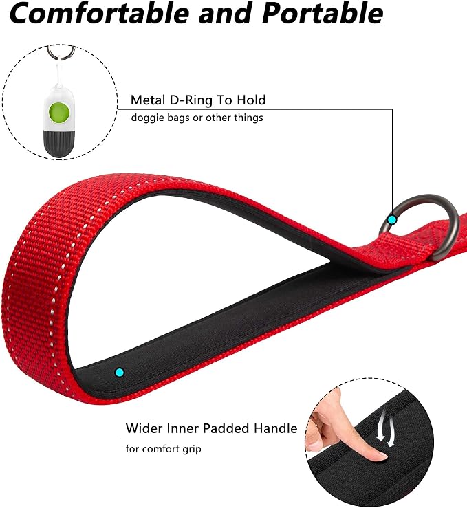 PetiFine 5FT Heavy Duty Dog Leash with Soft Padded Double Handle | Traffic Handle Extra Control,Auto Lock Hook,Reflective Nylon Walking Lead for Large,Medium,Small Breed Dogs