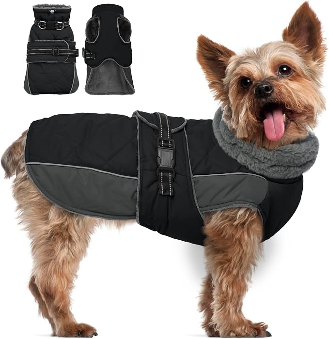 QBLEEV Warm Dog Jacket - Reflective, Adjustable Winter Coat with Turtleneck for Cold Weather, Waterproof Fleece Snowsuit for Small, Medium, Large Dogs