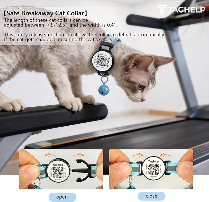 Smart QR Code Cat Collar 2-Pack, Breakaway Reflective Collar with Permanent Online Profile, Adjustable 7.5-12.5 Inch Safety Collar for Cats (Orang & Blue)