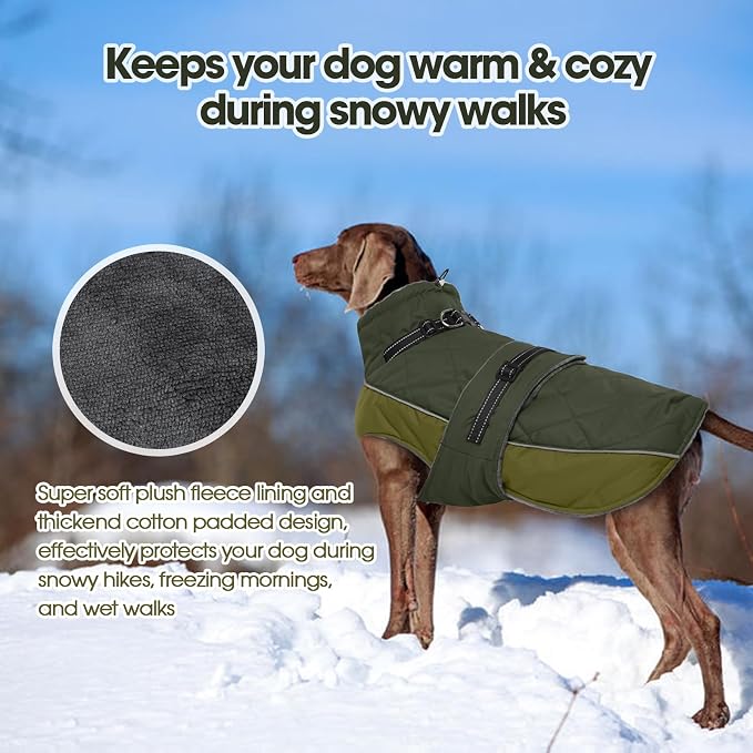 QBLEEV Warm Dog Jacket - Reflective, Adjustable Winter Coat with Turtleneck for Cold Weather, Waterproof Fleece Snowsuit for Small, Medium, Large Dogs