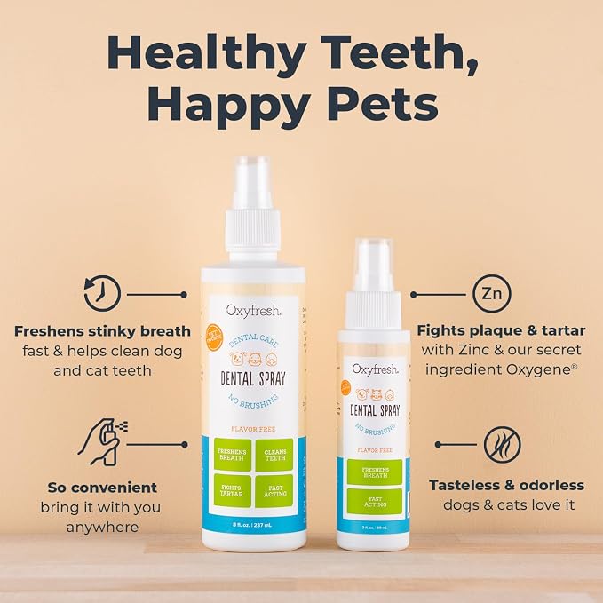 Oxyfresh Premium Tartar Control Dog and Cat Dental Spray – Freshens Breath | Fast Acting Dog & Cat Breath Freshener – Brushless Teeth Cleaning Oral Care – Helps Fight Plaque and Tartar –Baking Soda Free