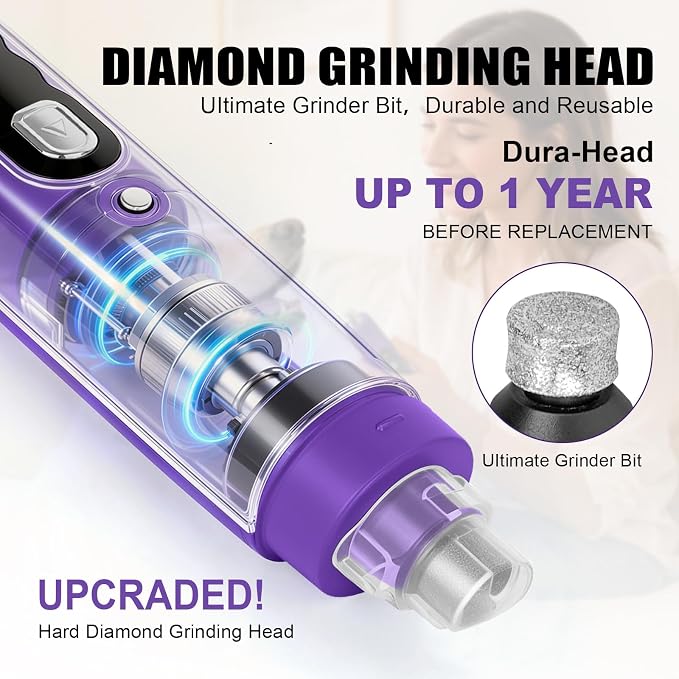 Quiet Dog Nail Grinder, 9-Speed Electric Pet Nail Trimmer with LED | Low noise, Safety sensor guard, 2 LED lights, USB rechargeable, Professional grooming, Sensitive paws, Dogs cats all breeds