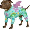 LovinPet Large Dog Pajamas, Four-Leg Stretch Onesie Bodysuit, Lightweight UV-Shielding Pajamas, Anti-Lick Calming Recovery Suit for Surgery, 3D Dino Wing Design with Soft Spikes， Blue Purple， XXL