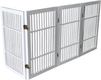 Urnporium Pet Dog Gate Freestanding, Strong Durable Folding Wooden Fence, Portable Acacia Hardwood Safety Barrier for Indoor & Outdoor Use (White Pet Gate, 4 Panel 30" Tall)
