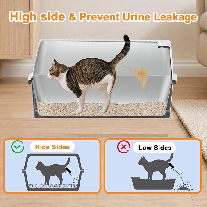 Stainless Steel Cat Litter Box with Metal Lid,Anti-Urine Leakage,High Side