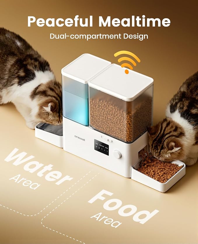 oneisall Automatic Cat Feeder and Water Dispenser with 5G WiFi, 36Cups/8.5L | App Control, 2-in-1 Auto Cat Feeder, Gravity Water Dispenser, Large Capacity, Timed Cat Feeder for Dry Food, for Cats, Pets