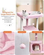 SYANDLVY Pink Cat Tree for Indoor Cats Large Adult, 27" Activity Tower | Scratching Posts, Modern House with Padded Perch, Kittens Condo, Cat Cave, Pink