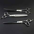 Purple Dragon 8.0 in Dog Grooming Scissors Set with Anti-Shock Bag - Silver | Japanese 440C Steel Pet Grooming Shears, Comfortable Grip, Includes Curved, Straight & Thinning Scissors with Silencer