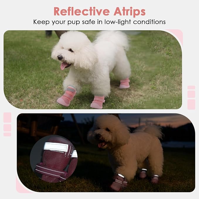 Breathable Hot Pavement Dog Shoes for Small & Medium Dogs(Pink, 4# | Adjustable Double Strap and Non-Slip Dog Boots Paw Protectors for Walking Running Hiking, Soft Comfortable Safe Easy to Wear