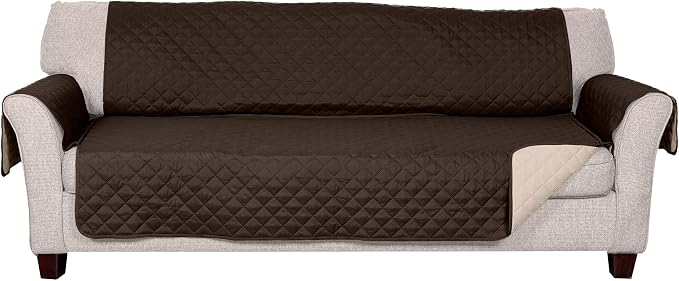 Furhaven Water-Resistant & Reversible Large Sofa/Couch Cover Protector for Dogs, Cats, & Children - Two-Tone Pinsonic Quilted Living Room Furniture Cover - Espresso/Clay, Large Sofa