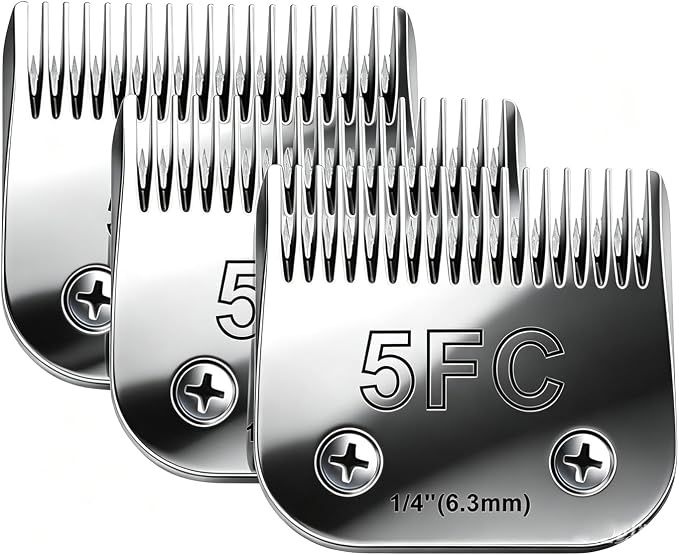 5FC Dog Grooming Blades Compatible with Andis Clipper,3-Pack | Compatible with Oster A5,Wahl km10 Dog Clippers,Size-#5FC, 1/4-Inch Cut Length (6.3mm)