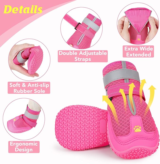 LUCKYPAW Dog Shoes for Large Medium Dogs, Dog Boots for Hot Pavement Size5 | Breathable Paw Protectors for Summer Walking Hiking Winter Snow Outdoor, No Slip Reflective Booties for Hardwood Floor