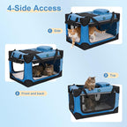 Ownpets Extra Large Cat Carrier for 2 Cats Small Dogs, 24 Inches Collapsible Soft Dog Crate for Car Travel, Portable Pet Carrier with Soft Mat, Blue | Foldable, Portable, 4-Doors, 4-Side Mesh Windows, Steel Frame Oxford Cloth, Soft Cushion Mat, Leash, ...