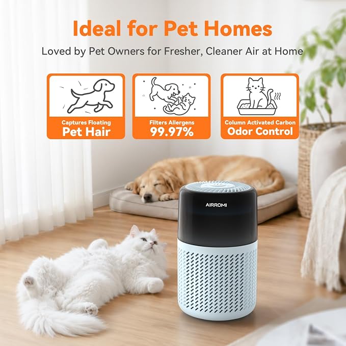 AIRROMI HEPA Air Purifier for Bedroom&Home,Pet Air Purifier for Home Pets,Removes Pet Odor,Cat Litter Smell,Dust,Smoke&Allergies,Quiet Room Air Purifier with Scents,360°Air Cleaner,A2005 Blue