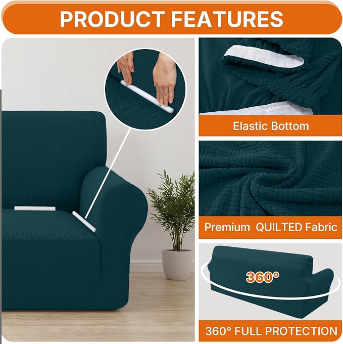 XINEAGE Stretch 2 Seater Slipcover, Non-Slip Pet Couch Cover,Dark Green | Washable Furniture Protector, Elastic Bottom, Dogs & Cats Friendly, Scratch-resistant, Fast Setup, High Elasticity
