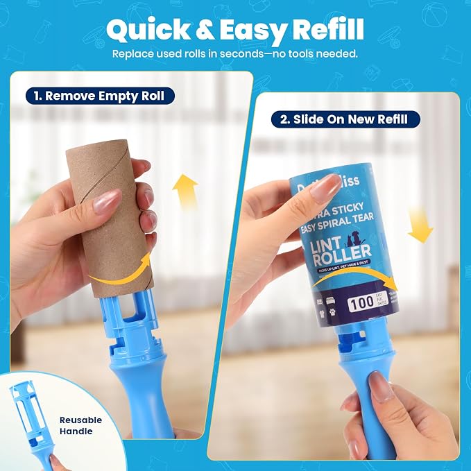 Extra Sticky Lint Roller for Pet Hair, 500 Sheets with 2 Handles | Easy Spiral Tear Lint Rollers,Lint Remover for Clothes, Dog and Cat Hair Remover with Ergonomic Handle