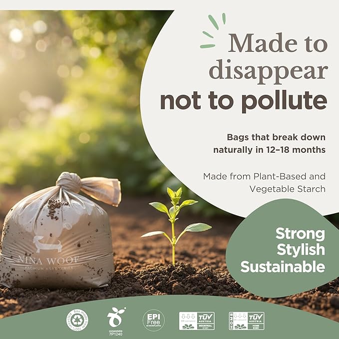 100% Certified Home Compostable and Biodegradable Dog Poop Bags - ASTM D6400 & EN 13432 Compliant Dog Waste Bags – 60 Bags – 4 x Rolls of Plant Based Compostable Poop Bag