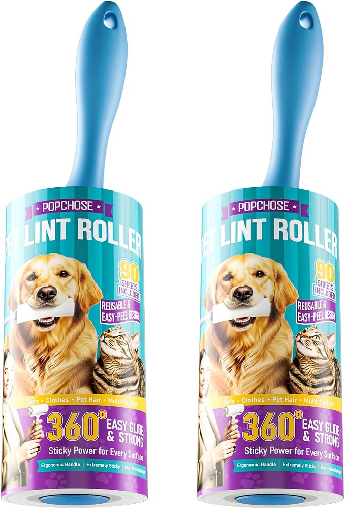 POPCHOSE Lint Roller for Pet Hair Extra Sticky, 180 Sheets with 2 Handles | Dog and Cat Hair Remover for Clothes, Furniture, Couch, Lint Roller for Carpet