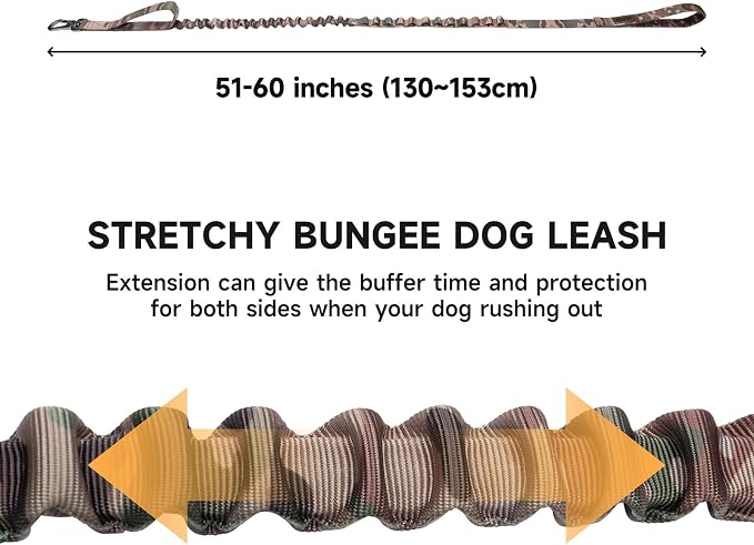 EXCELLENT ELITE SPANKER Tactical Military Bungee Nylon Dog Leash Adjustable | Adjustable No Pull Leads Rope Quick Release with 2 Control Handle heavy duty durable for training huntingfor medium large dog