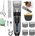 Quiet Cat Clippers & Cat Grooming Kit for Matted & Long Hair | 250Min Cordless Pet Shaver, Low Noise Pet Hair Trimmer for Grooming,2in1 Wide & Narrow Blades,4 Combs,Scissors & Glove(Gray)