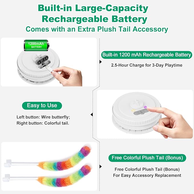 Interactive Cat Toys for Indoor Cats,Automatic Kitten Tunnel Toys | Rechargeable Touch Activated, Hide and Seek Design, Colorful Fluffy Tail & Butterfly, Cat Enrichment Toy for Bored Cats