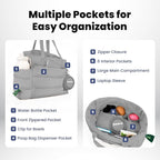 Rubyloo Puffer Dog Travel Bag for Dog Moms, Diaper Bag with Travel Bowls | 2 BPA-Free Collapsible Bowls, 2 Pet Food Containers, 9 Pockets, Everyday Puffer Bag Works With or Without Your Dog, Grey