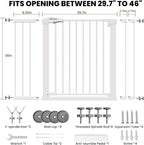 Mumeasy 29.7-46" Baby Gate, Stair Safety Gate for Round Banisters | Y spindle hardware, fits round banisters, no drill installation, auto close door, for babies toddlers and dogs