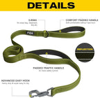 Fida 6 FT Heavy Duty Dog Leash with 2 Comfortable Padded Handles, Traffic Handle & Advanced Easy Snap Hook, Reflective Walking Lead for Large, Medium & Small Breed, Green