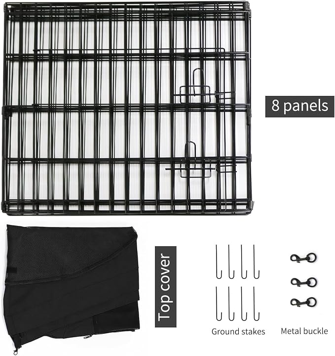 PETIME Foldable Metal Dog Exercise Pen/Pet Puppy Playpen Kennels Yard Fence Indoor/Outdoor 8 Panel 24" W x 30" H with Top Cover