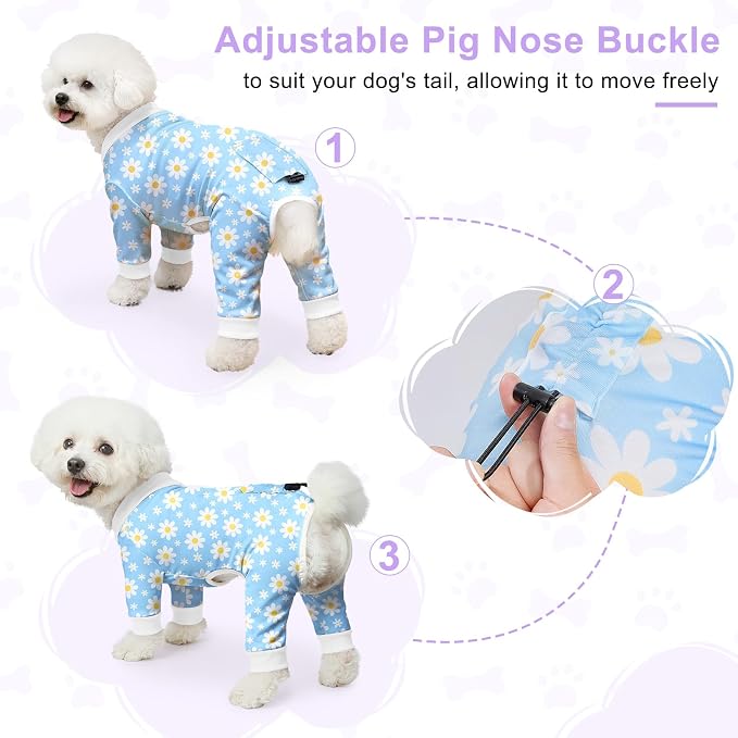 Bienbee Dog Pajamas, 4 Pack Adjustable Onesies for Small to Large Dogs XL | Dog Shedding Suit with Soft Fabric, Breathable & Stretchy, and Adjustable Back Length for Sleeping Lounging and Daily Use