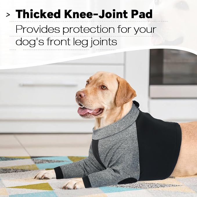 Lelepet Dog Recovery Suit for Front Legs, Dog Sleeve to Stop Licking Black | Elbow Protector for Leg Injuries Shoulder Wounds After Surgery Male Female,Zippered Long-Sleeved Shirt Cone Alternative S-3XL