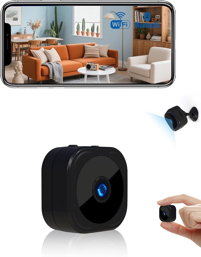 AOBOCAM Mini Security Camera 1080P WiFi Rechargeable, Night Vision | Motion Detection, Bluetooth App Control, 24/7 Cycle Recording, Indoor Cam for Home, Office Pet & Baby Monitor