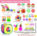 Retro Shaw 33 Pack Cat Toys for Indoor Cats, Collapsible Kitty Tunnel Tent with Feather Teaser Wand, Springs Balls Bell Mouse Interactive Kitten Hideaway Playhouse 15.7 Inches