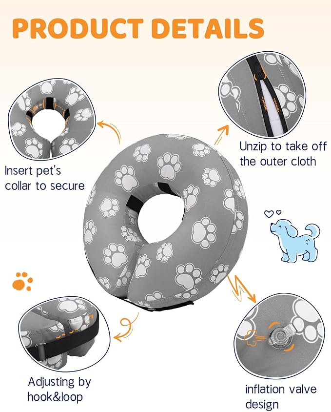 Supet Inflatable Dog Cone Collar for Large Medium Small Dogs, Soft Cone Collar for Dogs Cats, ECollar Doggie Neck Donut Dog Cone Alternative After Surgery
