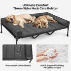 Veehoo Outdoor Elevated Dog Bed with Waterproof Bolster Cushion, Cooling | Raised Dog Bed with Removable & Washable Mat Topper, Breathable Mesh, Dog Couch Cot for Indoor Outdoor, 59", Large, Black