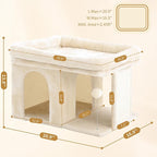Heybly Cat Tree, 14" Cat Tower with Large Cat Bed & Condo HCT203SM | Cat Furniture for Indoor Cats Large Adult, Cat House with Scratching Posts and Spring Balls for Kittens, Beige