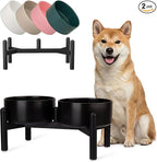 Raised Ceramic Dog Bowl Set with Stand, 3.5 Cups Elevated Dog Food Stand | 6.1'' Double Dog Food and Water Bowl Set, Non-Slip Dog Feeding Dishes for Small to Medium Breeds, 29.57 OZ, Black