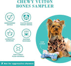 Haute Diggity Dog Chewy Vuiton Bones Plush Squeaky Dog Toys, Soft Durable Designer-Inspired Stuffed Puppy Chew Toys for Small & Medium Dogs, Machine-Washable (Assorted Colors) One Size, 4 Pcs