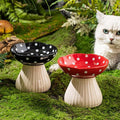 Mushroom Cat Bowl, Raised Ceramic Cat Food Dish for Whisker Fatigue, Forest Style Pet Water Bowl, Elevated Tilted Neck Protection Feeder for Indoor Cats & Small Dogs (Red & Black)
