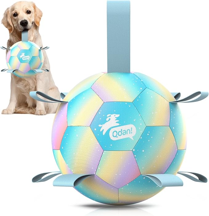 QDAN Dog Balls: Dog Soccer Ball with Straps, Herding Ball for Dogs, Outdoor Toys Interactive Toys for Large Dogs, Pet Birthday Gifts,Gradient Blue (8 Inch)